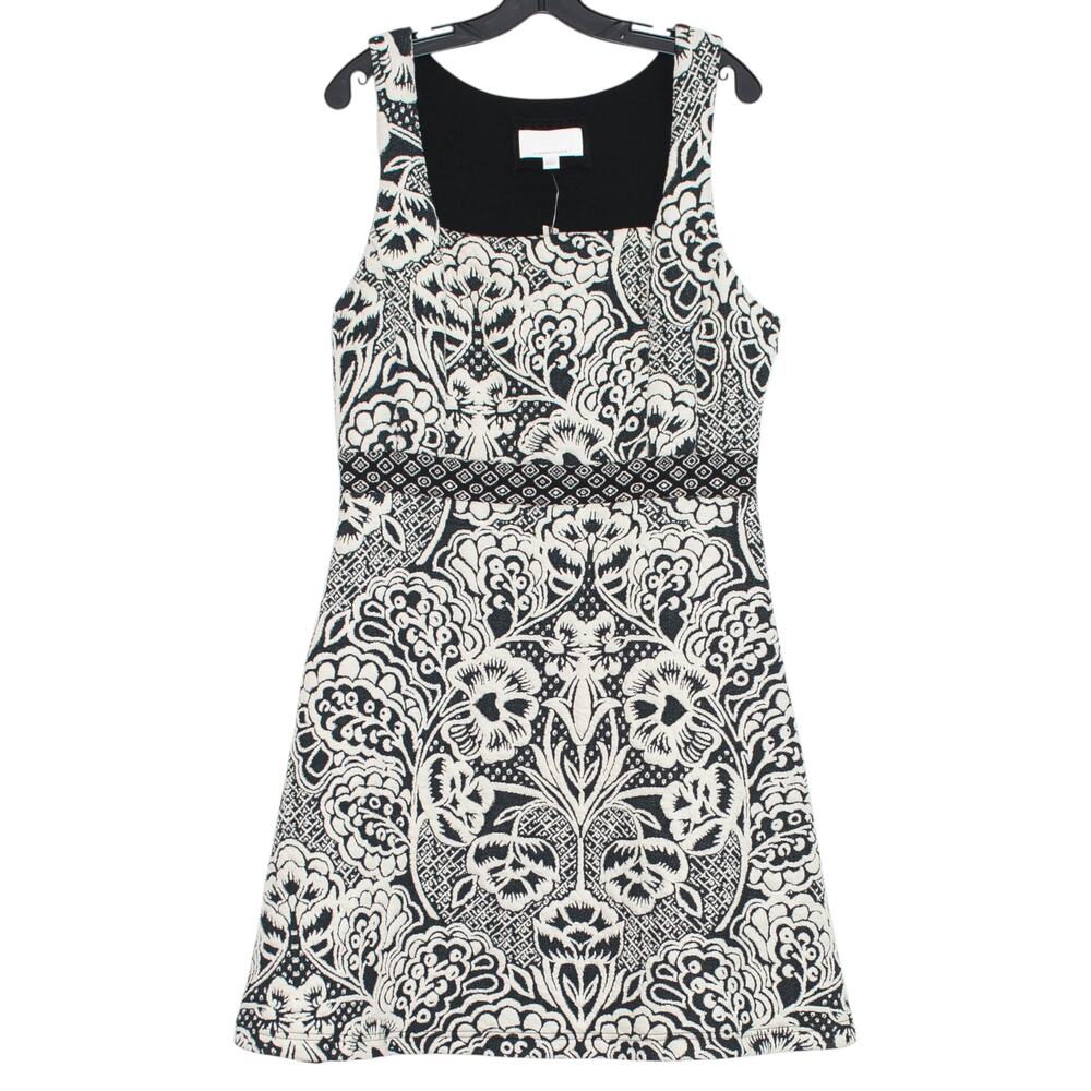 NWT Ett Twa Anthropologie Fit Flare Dress Floral Sleeveless Black Cream Career L